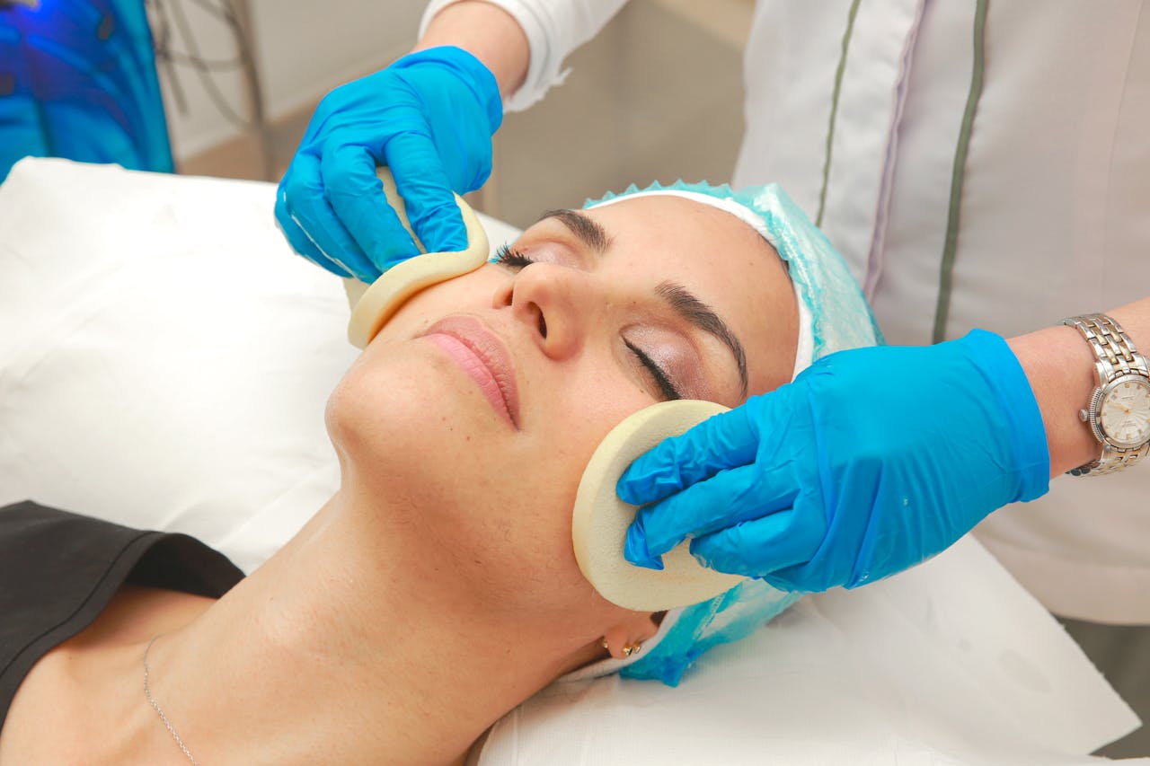 Close-up of a facial cleansing treatment at a Dubai spa, highlighting skincare and wellness.